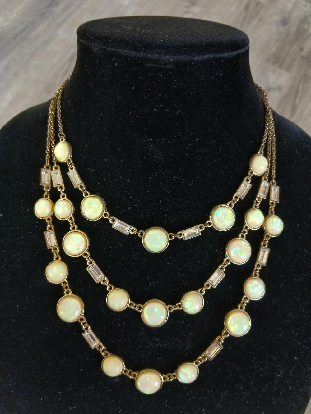 Gold-Tone Multi-Strand Opalescent Statement Necklace - Cream/Gold